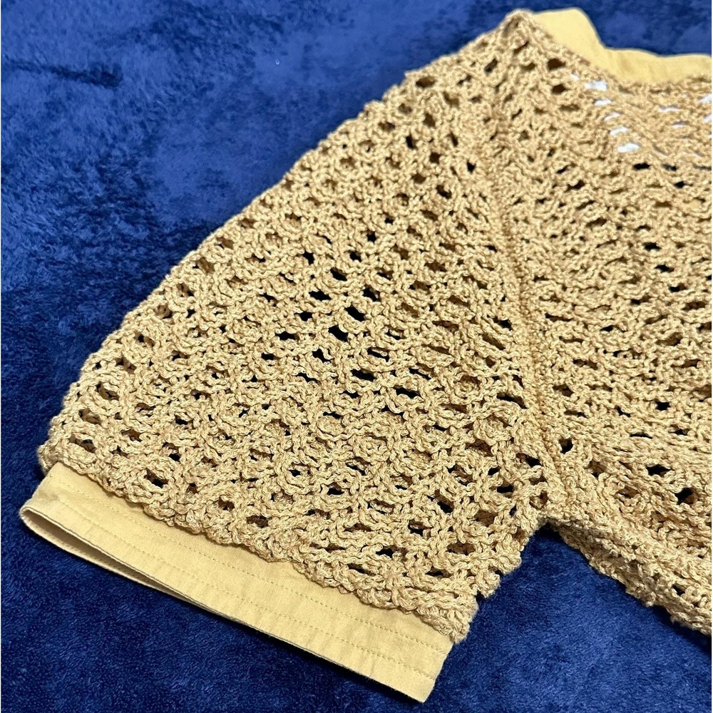 Anthro Angel of the North Senoia Crochet Knit Top M Mustard Cotton Boho - Picture 9 of 12